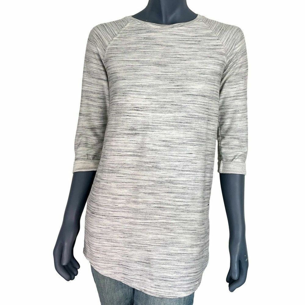 TopShop Womens Knit Top Gray Crew Neck Heathered Half Sleeves Tunic Zip Casual 2